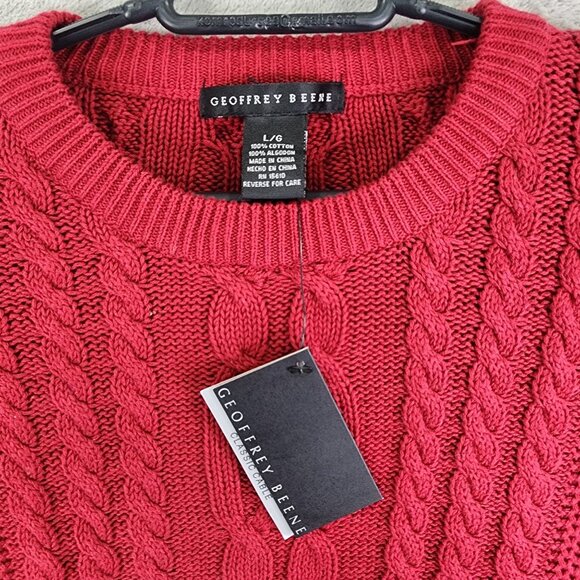 Mens Red Geoffrey Beene Pullover Cable Knit Sweater Crew Neck Long Sleeve Size L - Picture 5 of 10